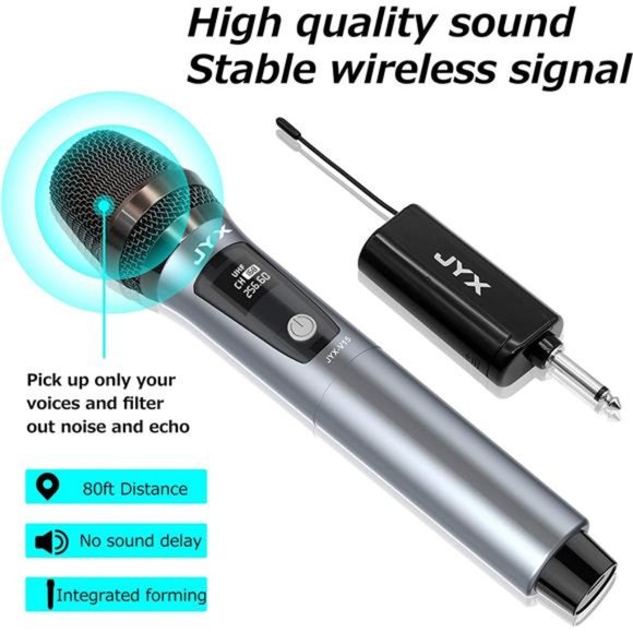 Wireless Microphone, Dynamic Karaoke Microphone with Receiver and Anti-Slip Ring - Picture 6 of 7